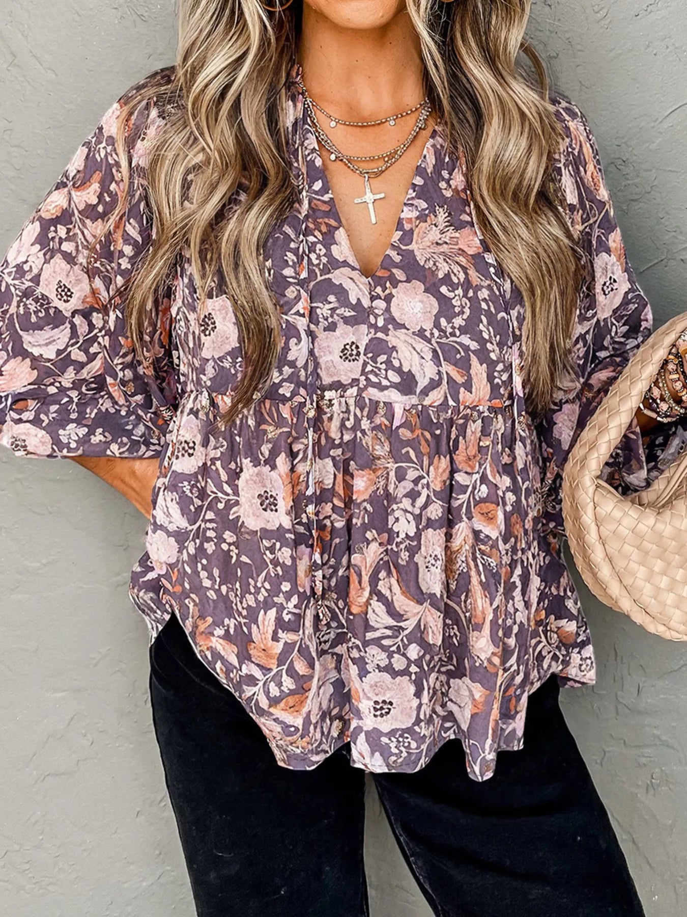 Pretty Floral V Neck Top - EasyApparels