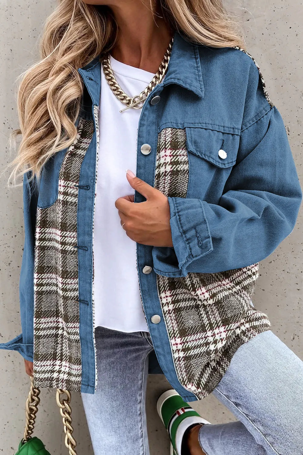 Classic Checked Flannel Denim Jacket