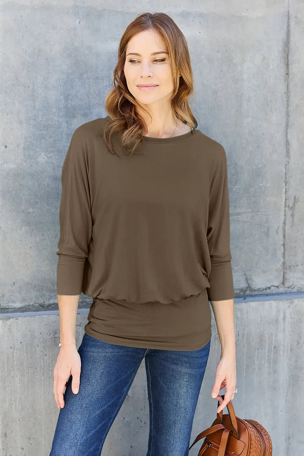 Classic Casual Oversized Round Neck Batwing Top - EasyApparels