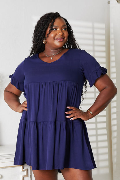 Women's Floral Ruffle Tiered V-Neck Dress - EasyApparels
