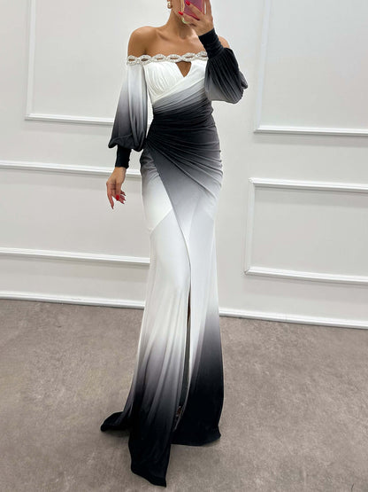 Ombre Cold Shoulder Party Dress - Vossary