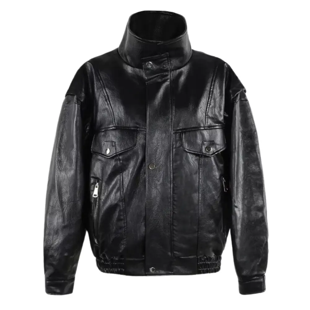 Warm Padded Faux Leather Coat - EasyApparels