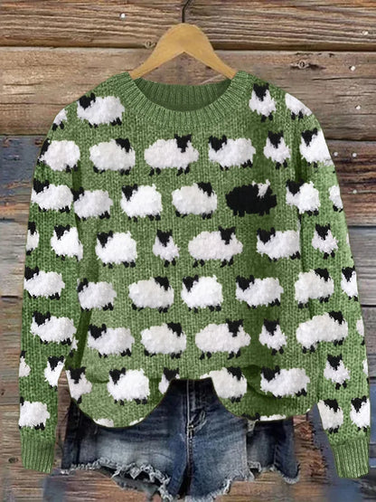 Soft Women's Sheep Graphic Crew Neck Sweater - EasyApparels