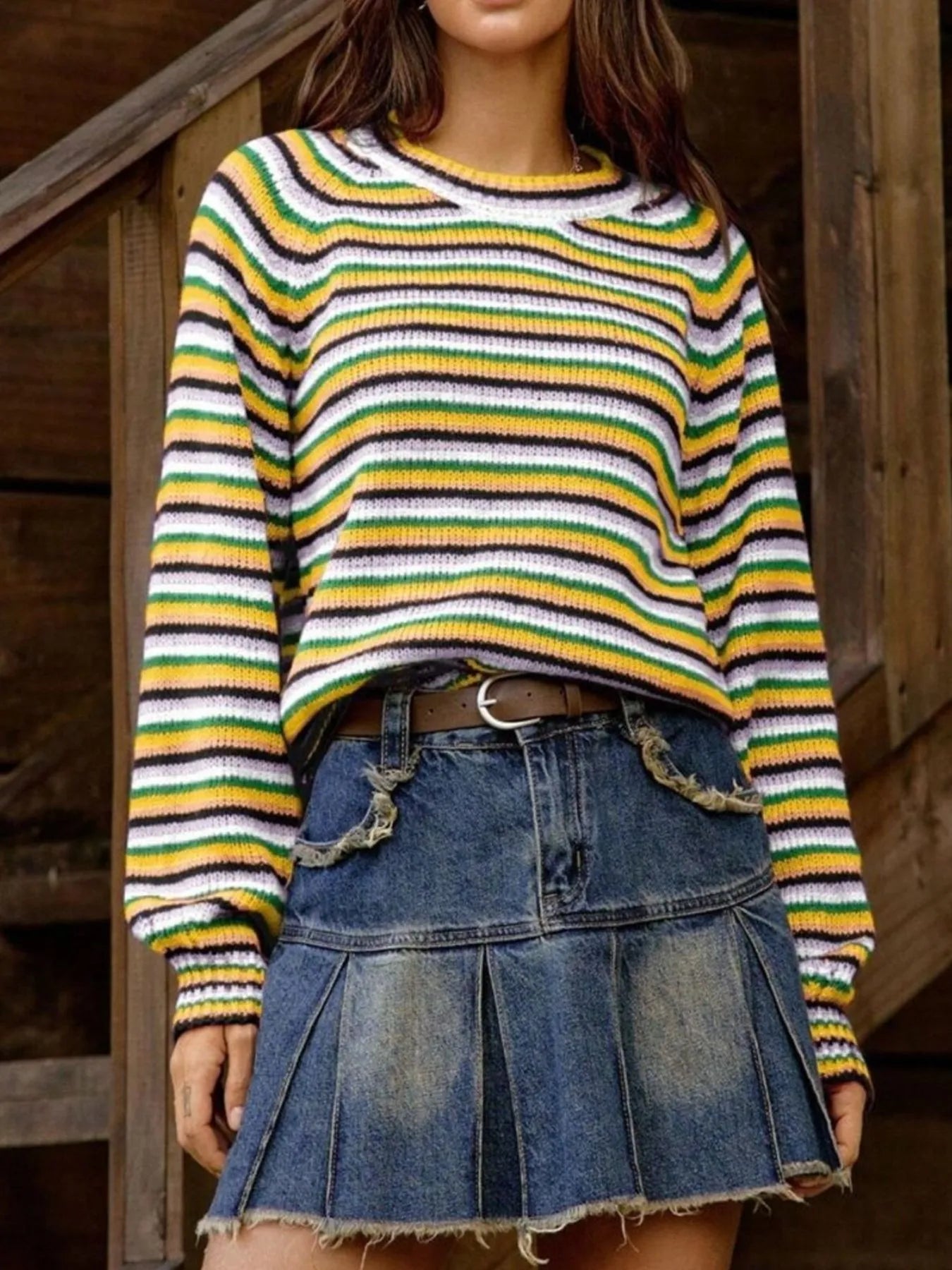 Colorful Multi Stripe Crew Neck Sweater