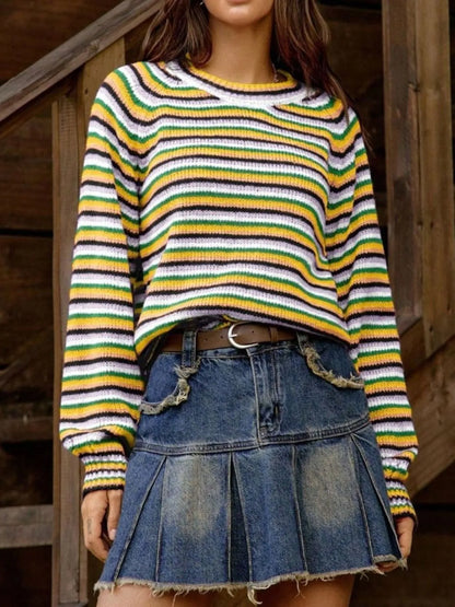 Colorful Multi Stripe Crew Neck Sweater