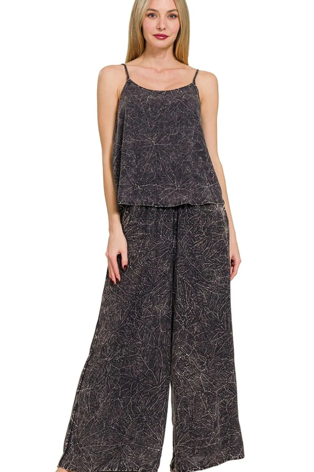 Relaxed Fit Crinkle Textured Cami Pants Set - EasyApparels