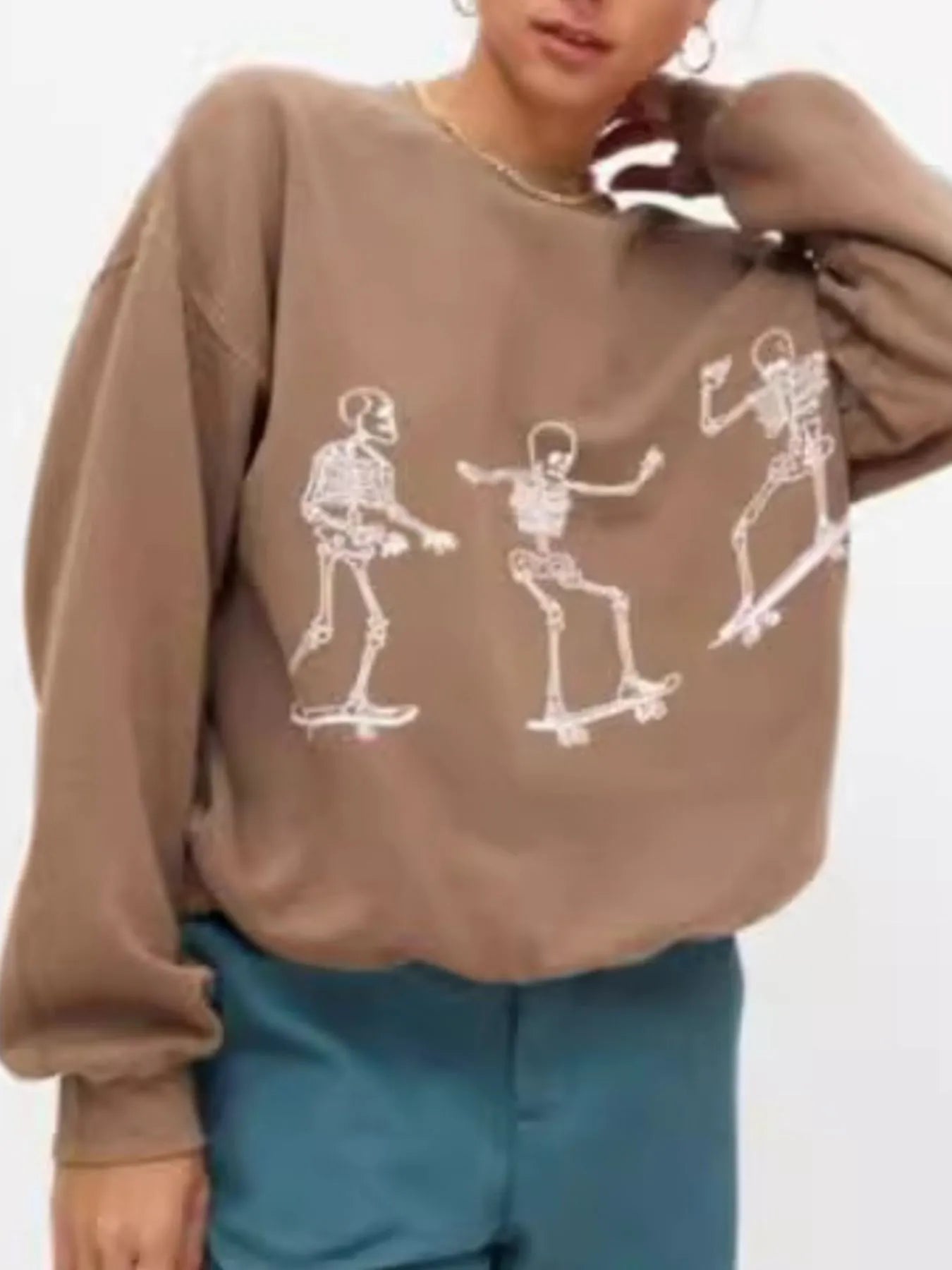 Trendy Skull Large Crew Neck Sweatshirt