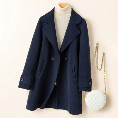 Warm Women's Double Breasted Mid Length Coat - EasyApparels