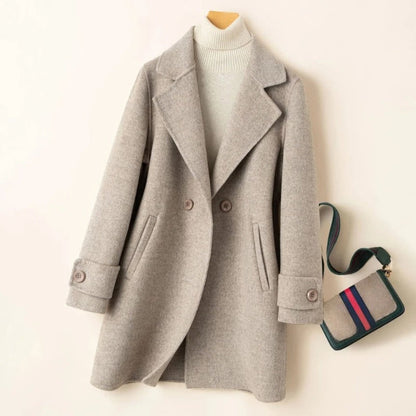 Warm Women's Double Breasted Mid Length Coat