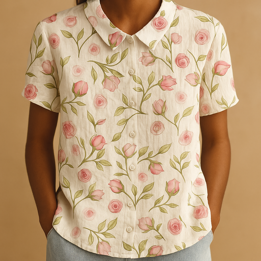 Airy floral print blouse for women with a loose comfortable fit, suitable for warm days, casual outfits, and everyday wear.