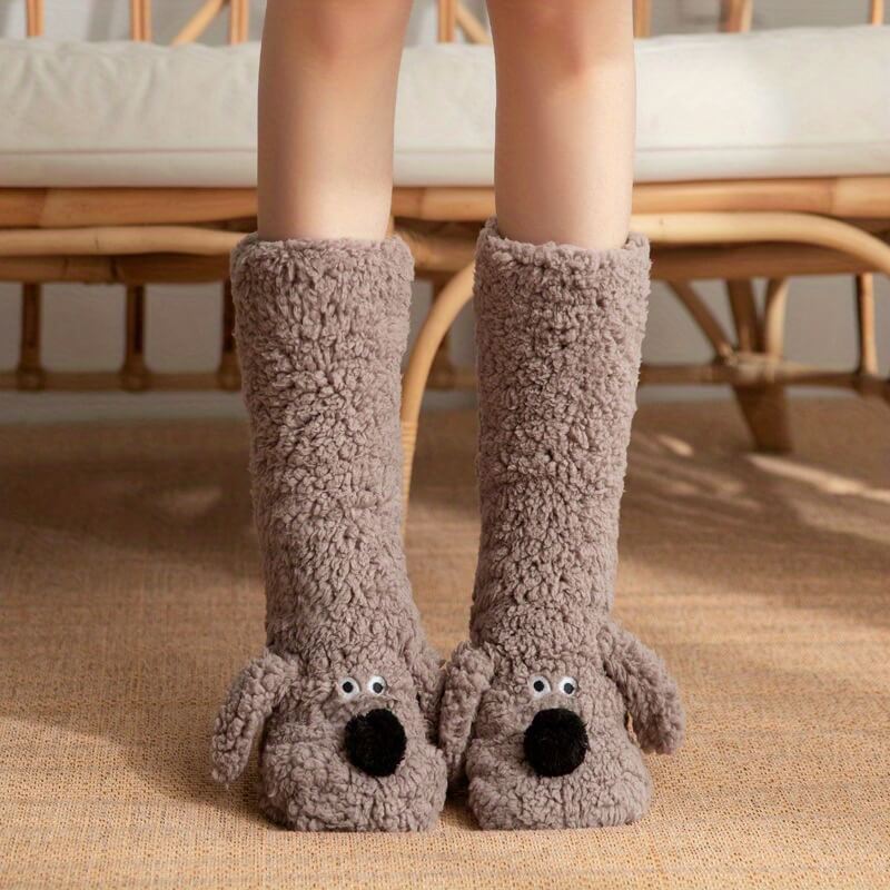 Cozy Fuzzy Sock Slippers with Cute Dog Design