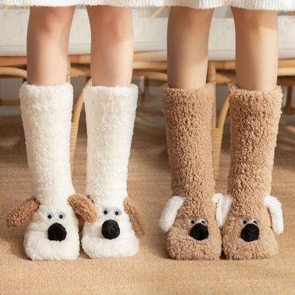 Cozy Fuzzy Sock Slippers with Cute Dog Design - EasyApparels