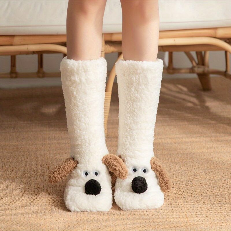 Cozy Fuzzy Sock Slippers with Cute Dog Design