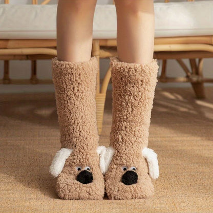 Cozy Fuzzy Sock Slippers with Cute Dog Design