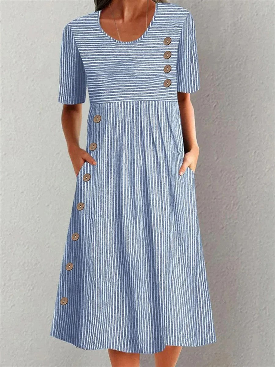 Classic Fit Ladies Button Front Midi Dress - Vossary
