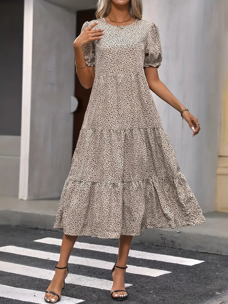 Casual Floral Maxi Dress with Ruffled Sleeves