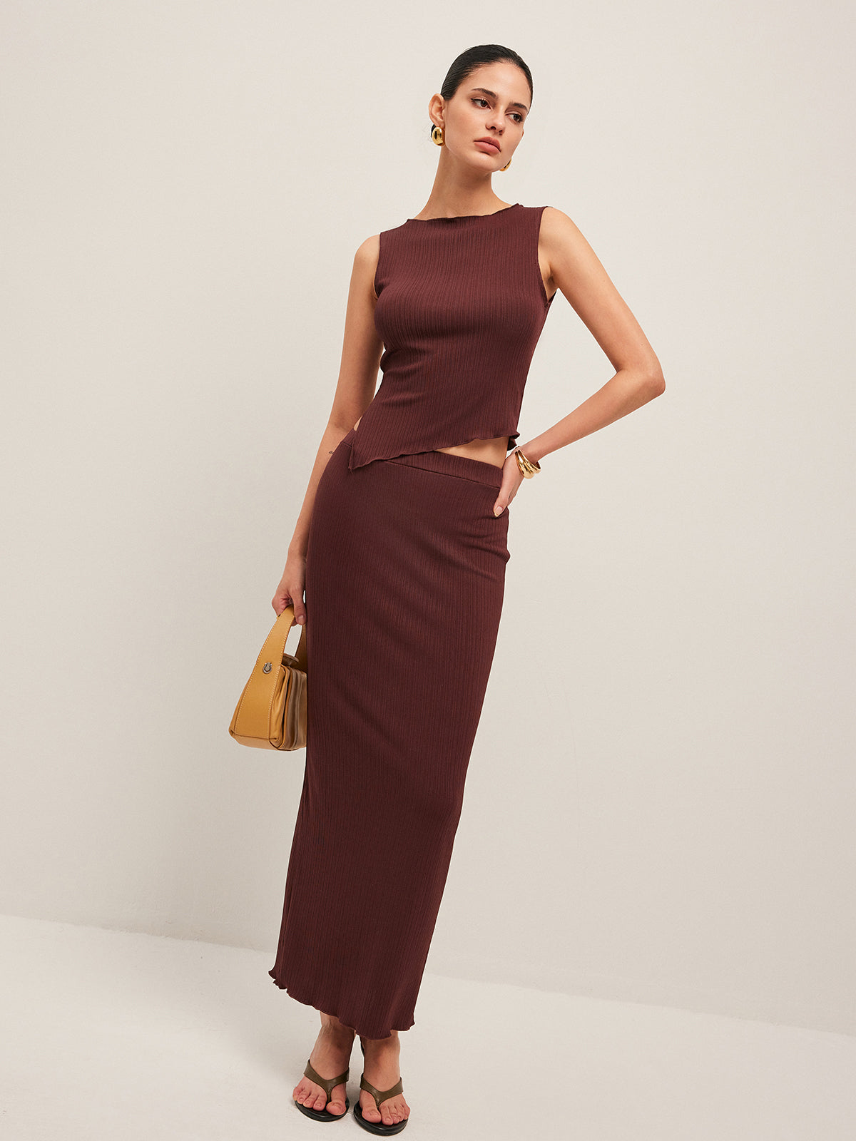 High Low Rib Knit Skirt Set - EasyApparels
