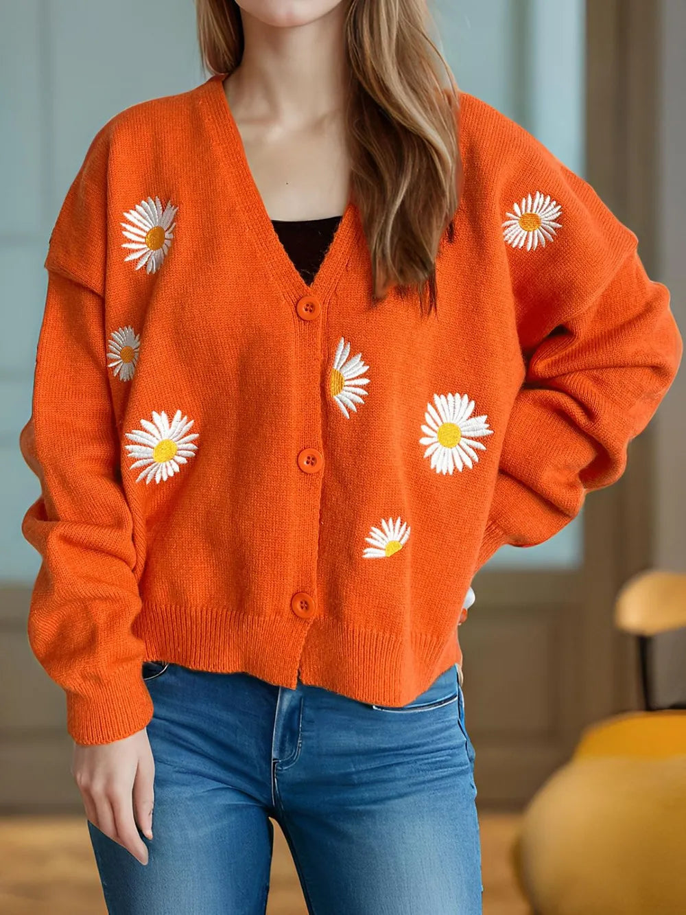 Floral Front Open Cardigan Sweater - EasyApparels
