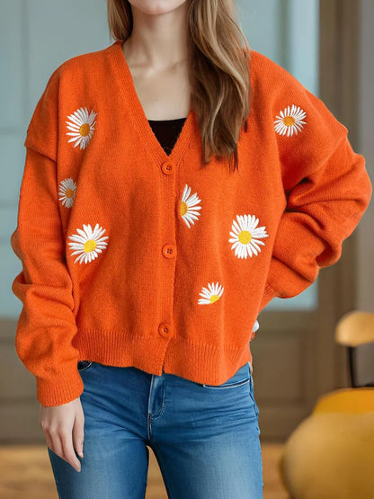 Floral Front Open Cardigan Sweater - EasyApparels
