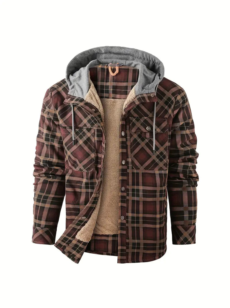 Plaid Hooded Winter Coat - Vossary