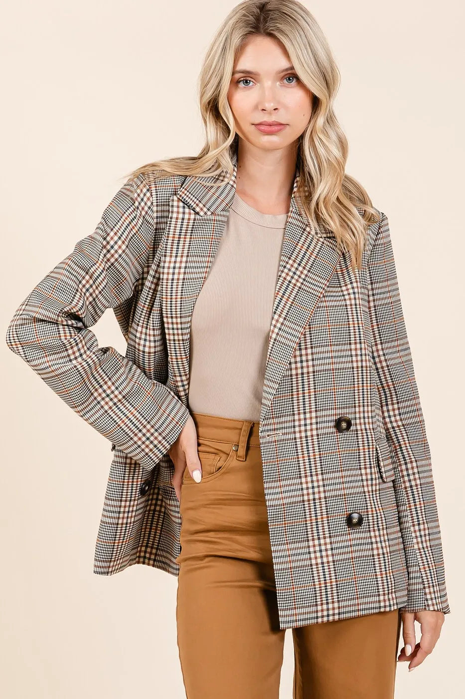 Casual Plaid Loose Fit Blazer Jacket - EasyApparels