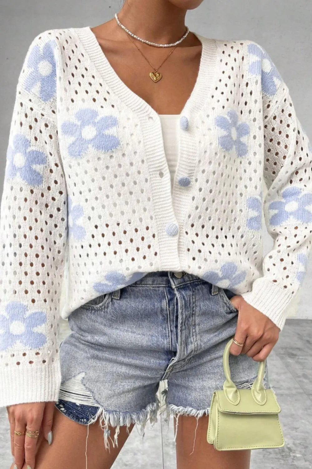 Pretty Floral Open Front Long Sleeve Sweater - EasyApparels