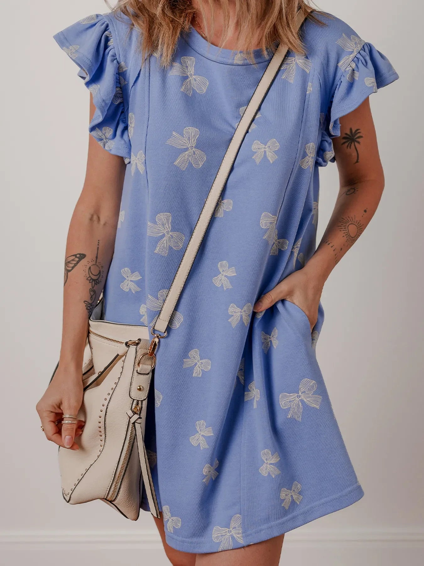 Floral Knot Short Sleeve Casual Mini Dress - EasyApparels