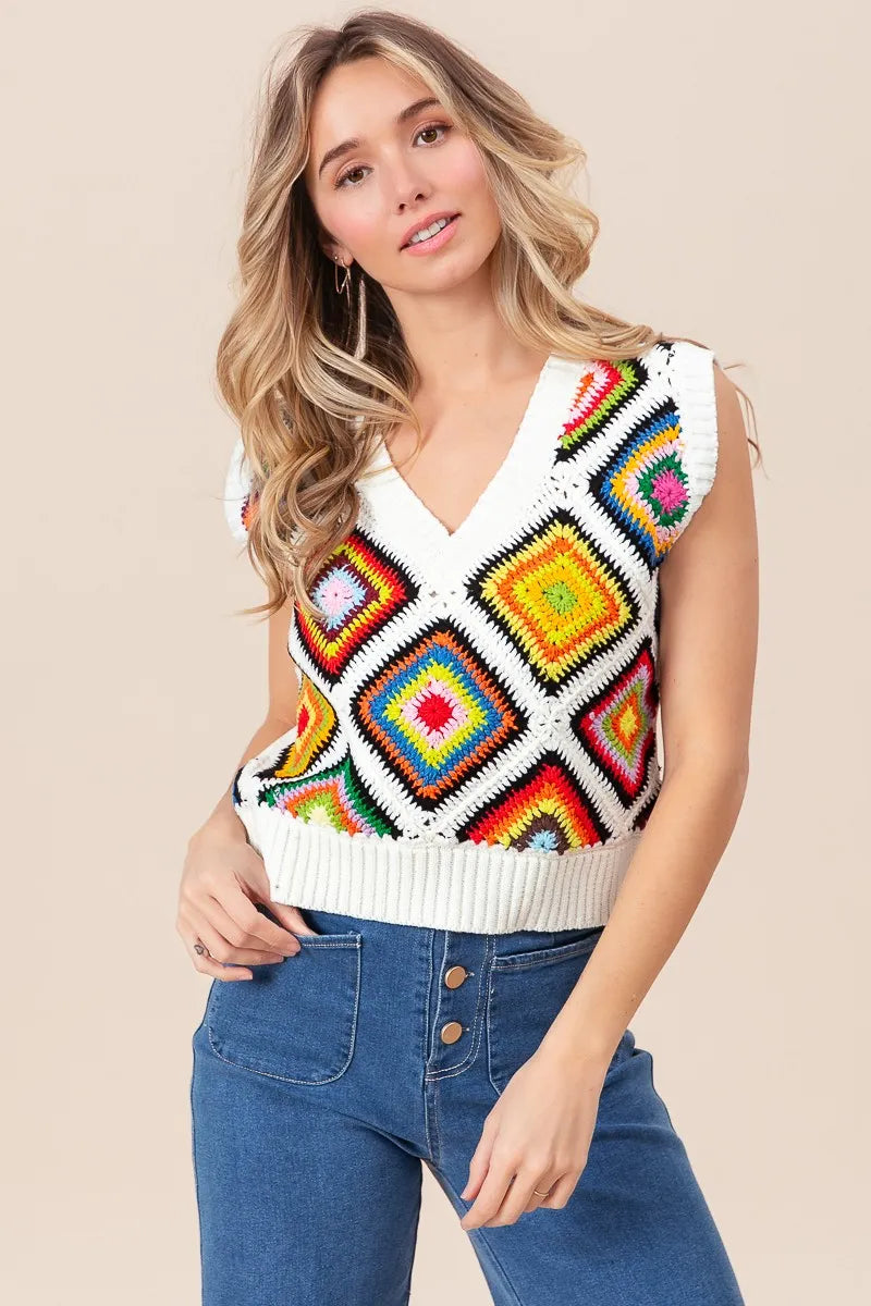 Sparkly Knitted Crochet Vest Top