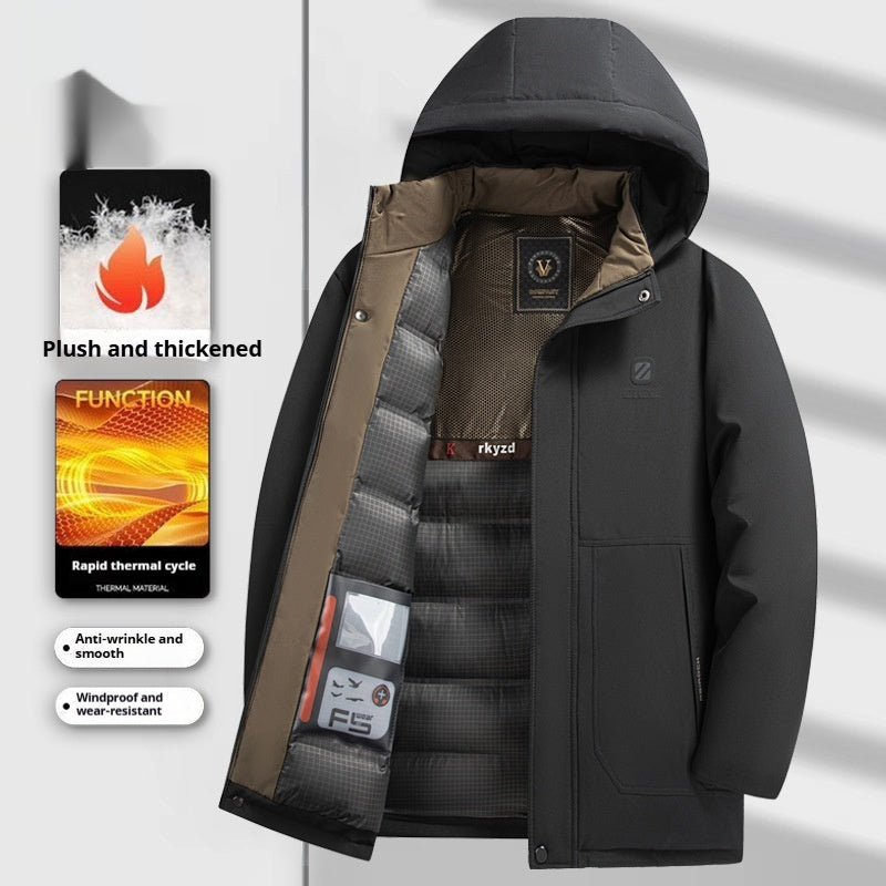 Warm Men's Down Jacket - Hooded Waterproof Parka