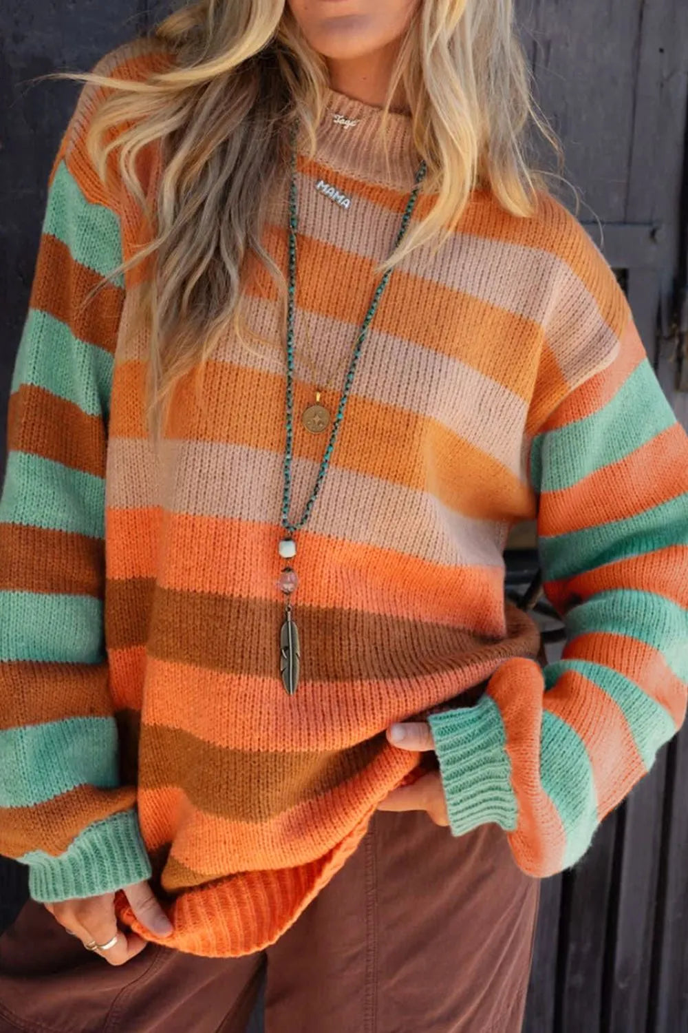 Colorful Multicolor Crew Neck Sweater - EasyApparels