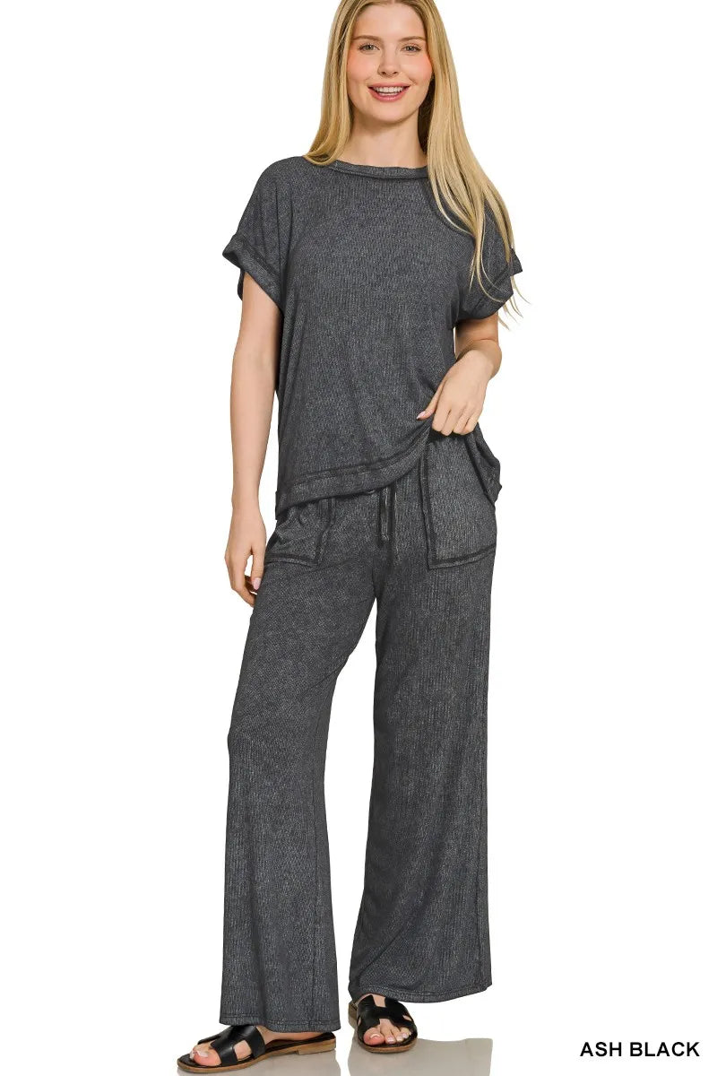 Relaxed Fit Distressed Rayon Pantsuit Set - EasyApparels