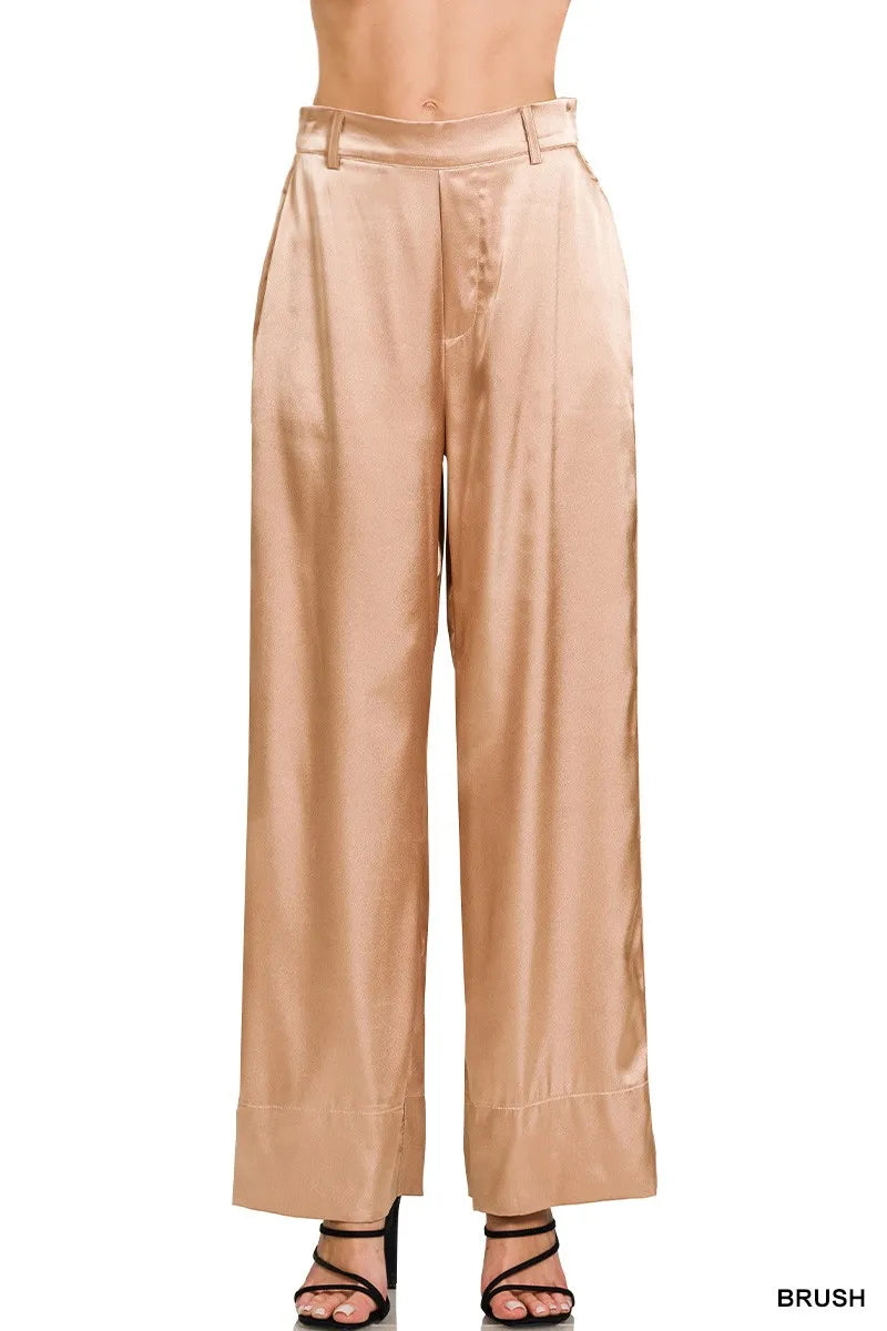 Luxurious Flowy Satin Trousers - EasyApparels