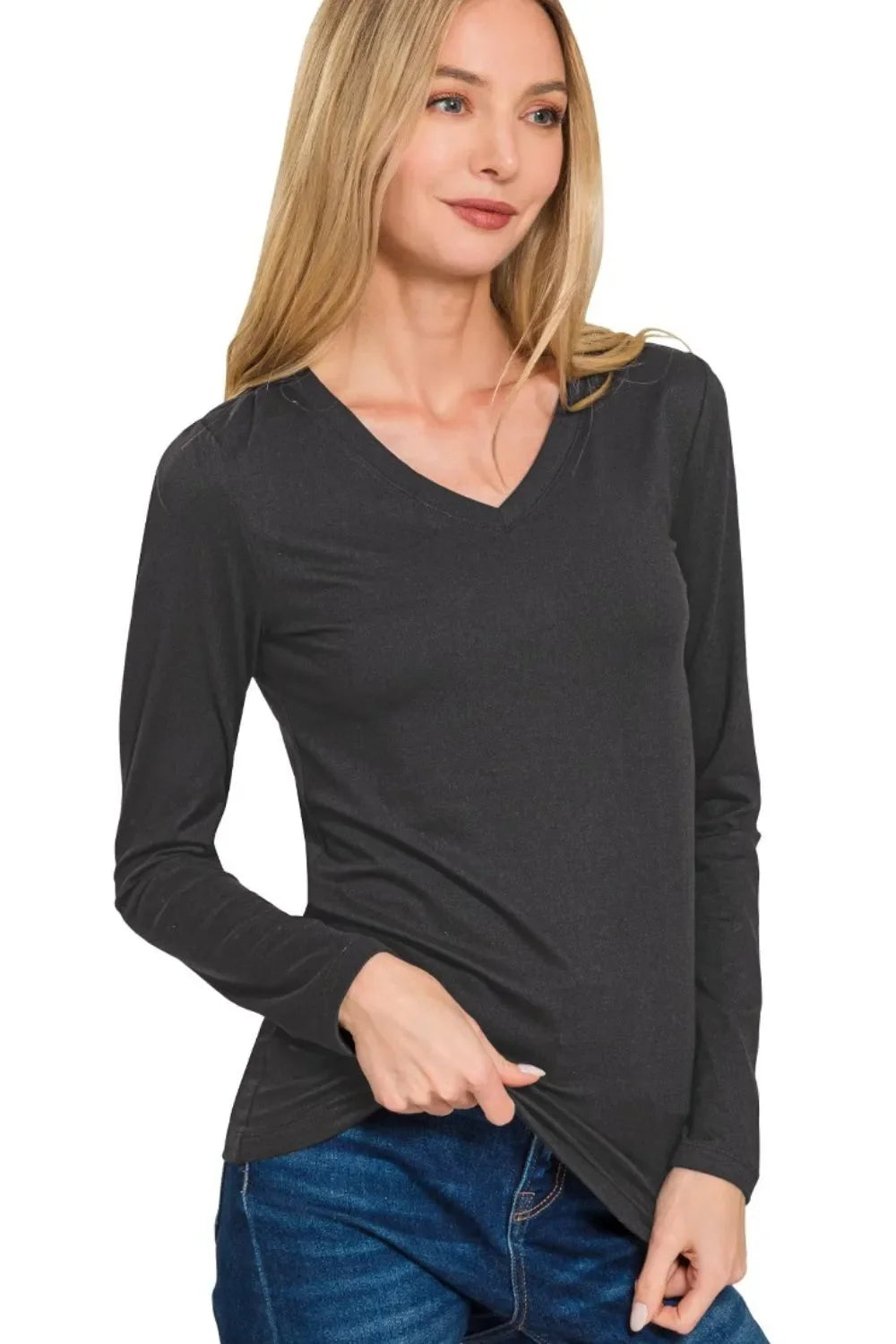 Soft Microfiber V-Neck Long Sleeve T-Shirt - EasyApparels