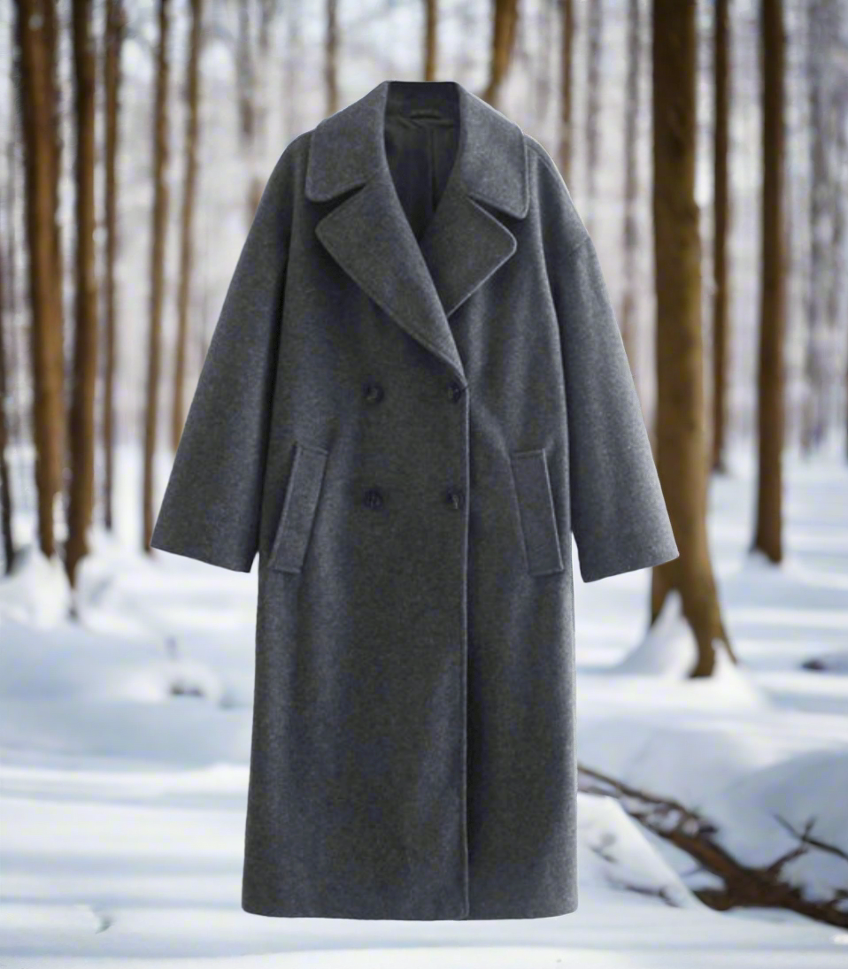 Ladies Classic Long Double Breasted Wool Coat