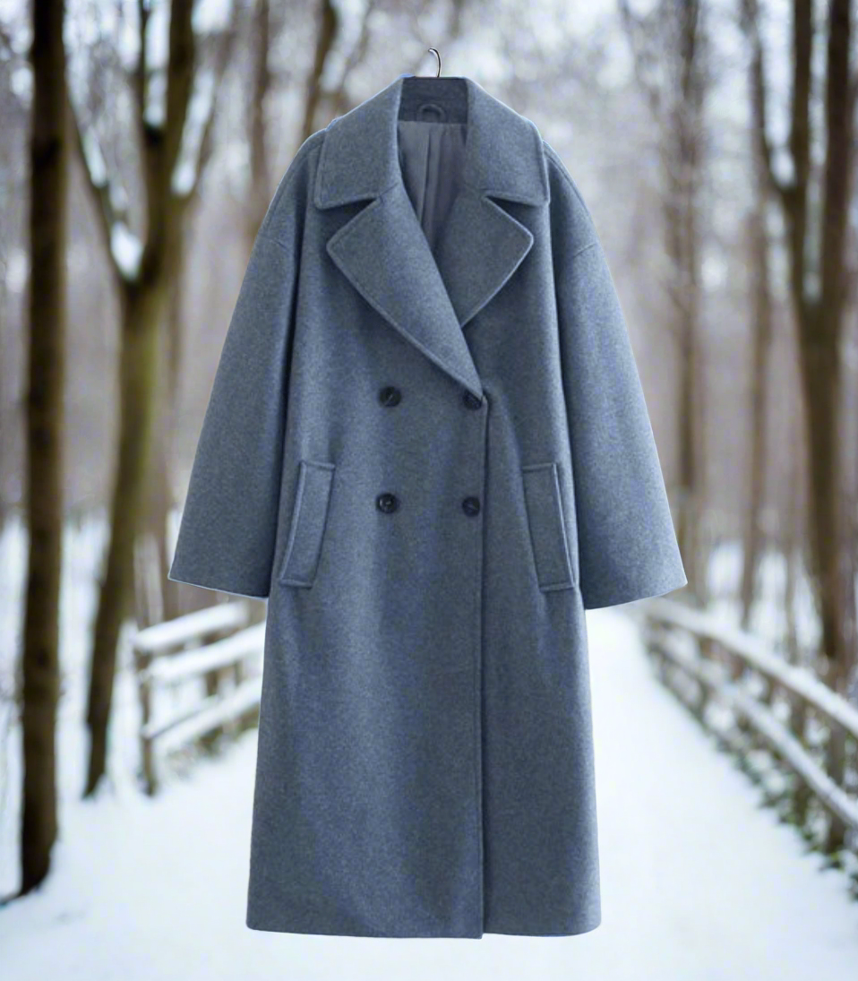Ladies Classic Long Double Breasted Wool Coat