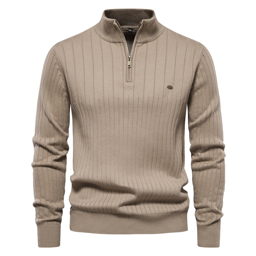 Comfortable Mens Mid Zip Jumper - Soft Cotton, Winter