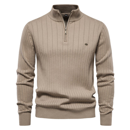 Comfortable Mens Mid Zip Jumper - Soft Cotton, Winter
