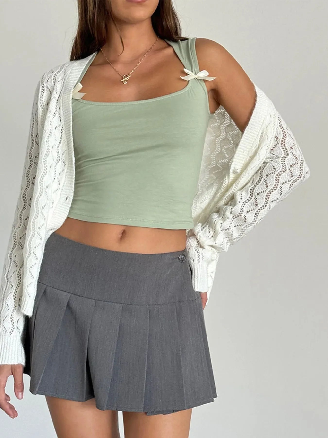 Fashionable Ruffled Neckline Crop Top