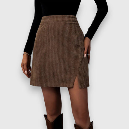 Pleated Hem Cord Mini Skirt - Vossary