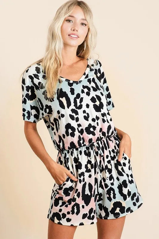Comfortable Leopard Print Relaxed Fit Romper - EasyApparels