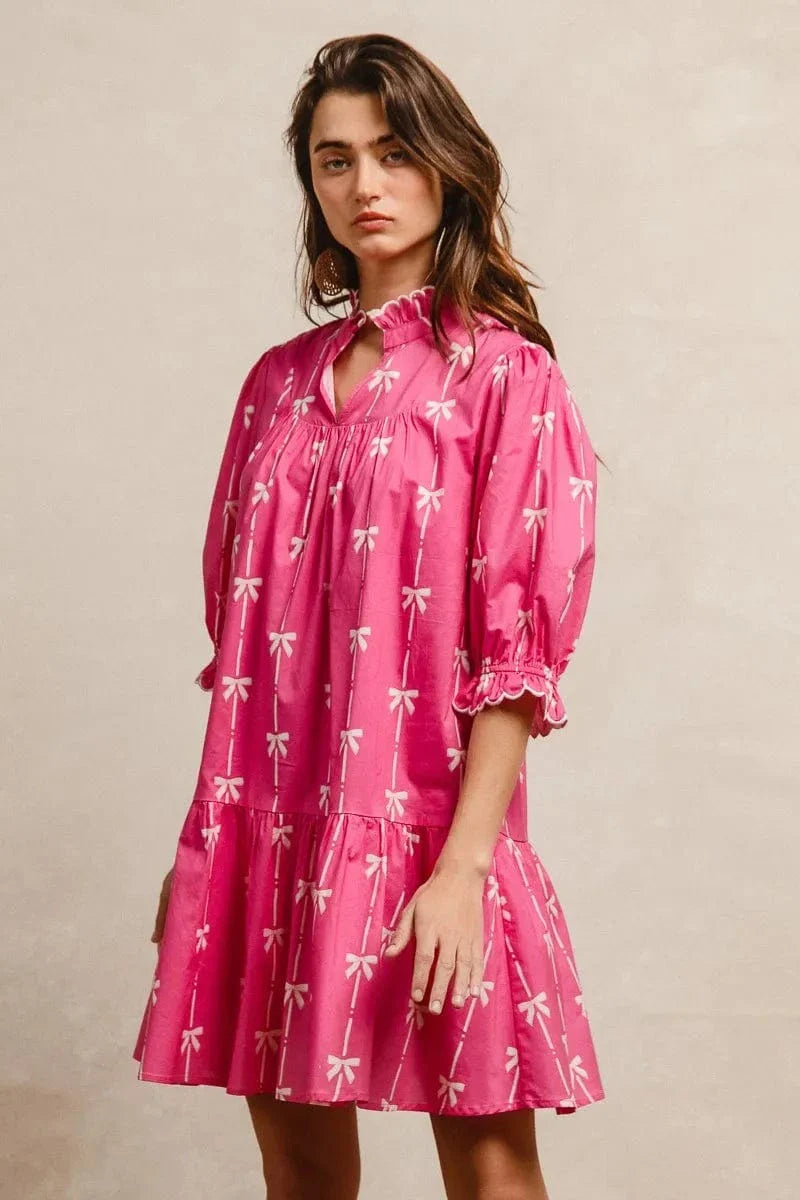 Cute Floral Short Sleeve Dress with Ruffled Trim - EasyApparels