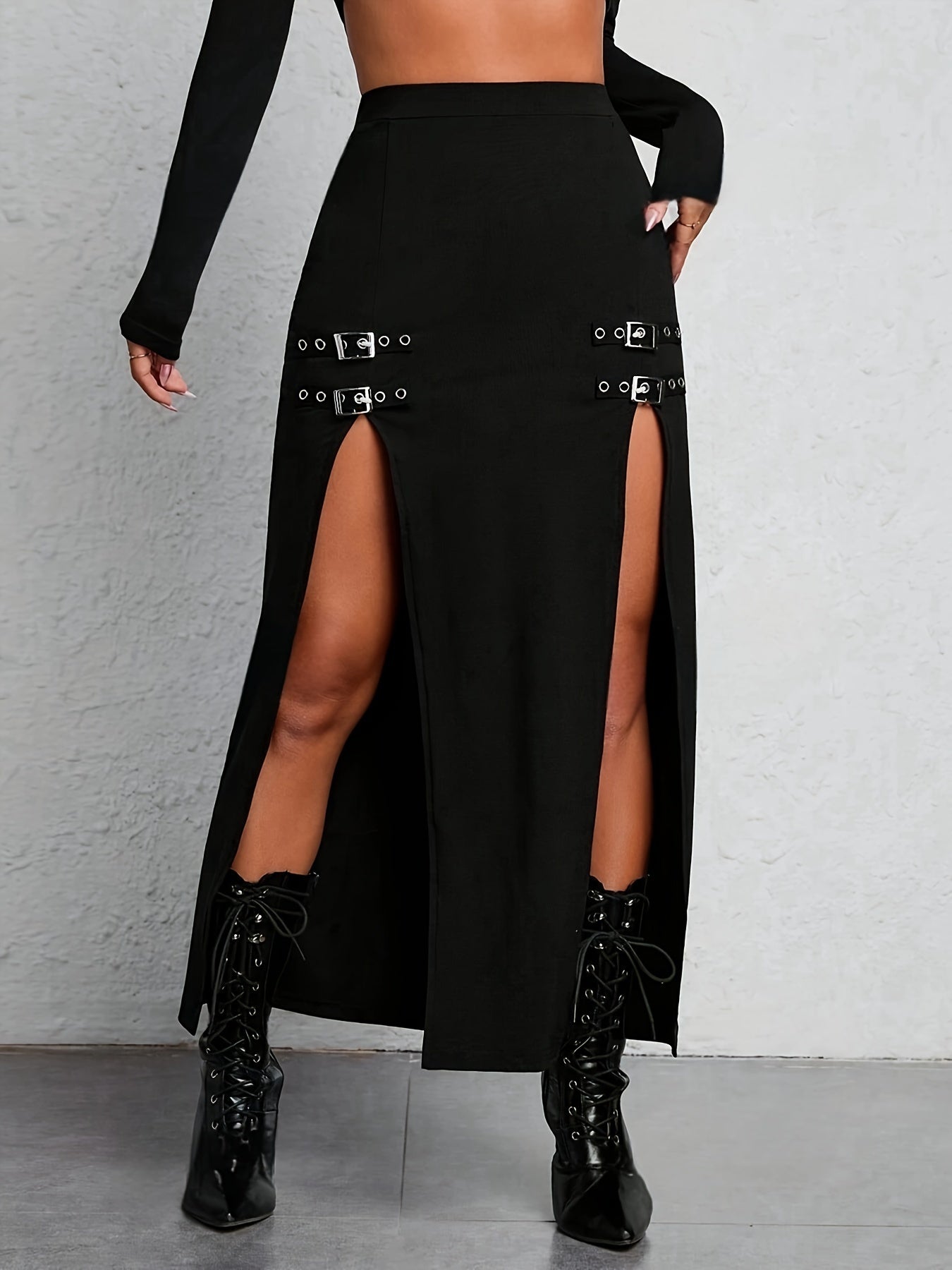 Dark High Waisted Flowy Skirt - Pexav