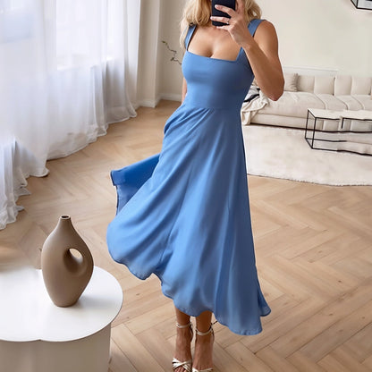 Elegant Ladies Midi Dress with Flared Hem