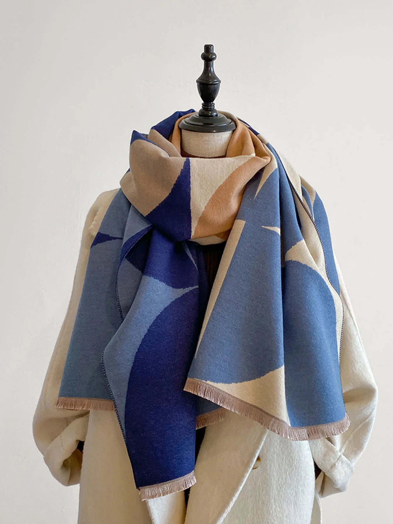 Large Soft Reversible Plaid Cashmere Scarf