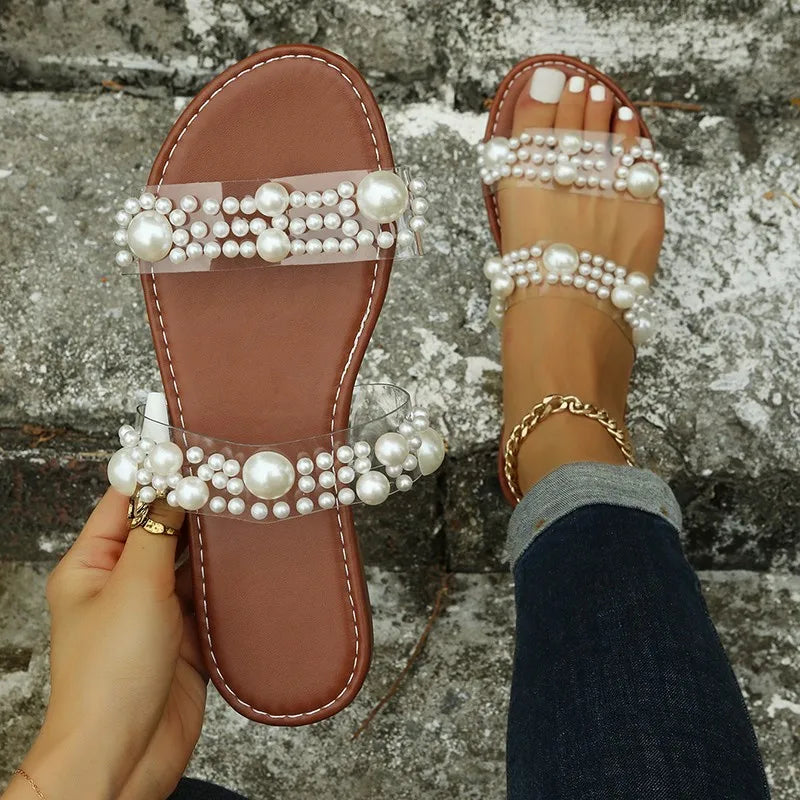 Bohemian Slip-On Women's Sandals with Pearl Decoration – Elvyna-Black-3-State of Style