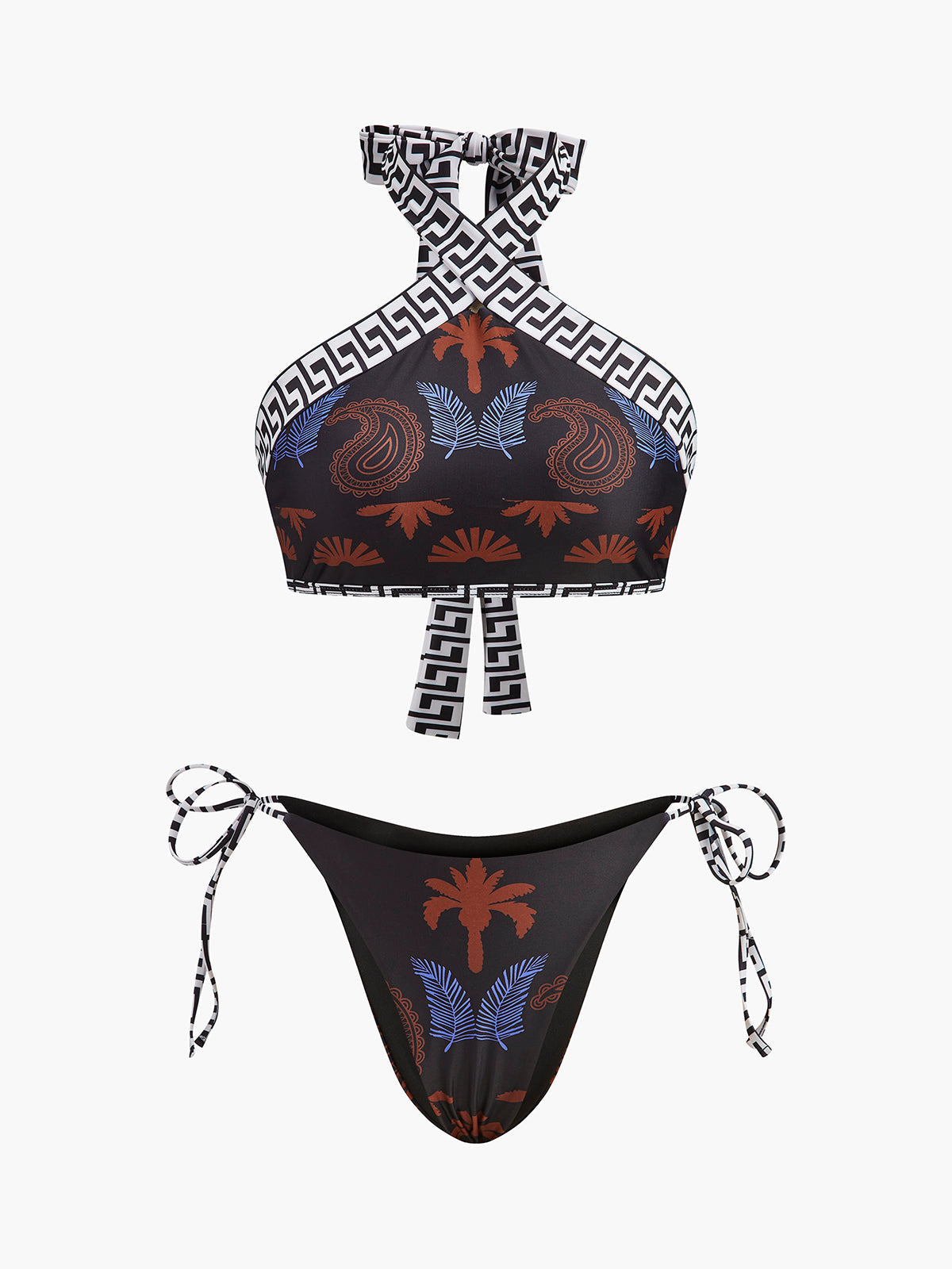 Trendy Floral Backless Halter Swimsuit - EasyApparels