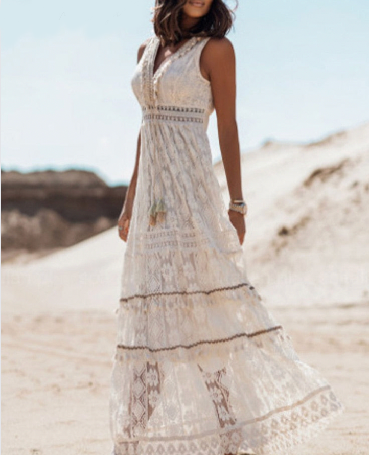 Boho Summer Dress - Esmee-Beige-S-Nora Luxe