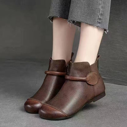Comfy Low Heel Ankle Boots with Soft Leather Upper - EasyApparels