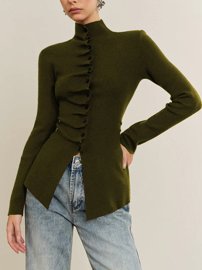 Flirty Ruffled Front Knit Shirt
