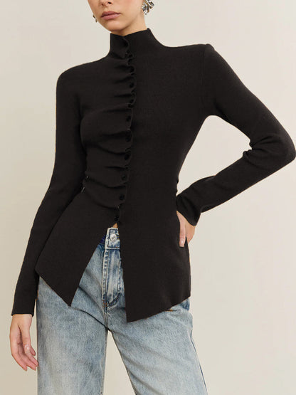 Flirty Ruffled Front Knit Shirt